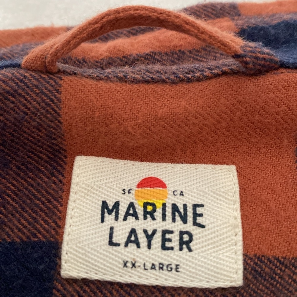 MARINE LAYER Classic Fit Balboa Button Down in Navy/Chutney Orange - Picture 15 of 15